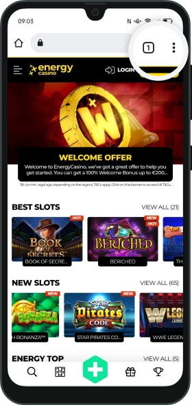 Energycasino open browser menu