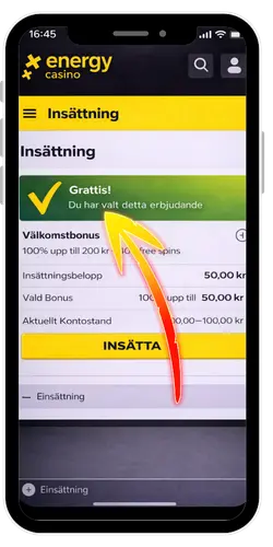 Bekräfta Energy Casino-insättning