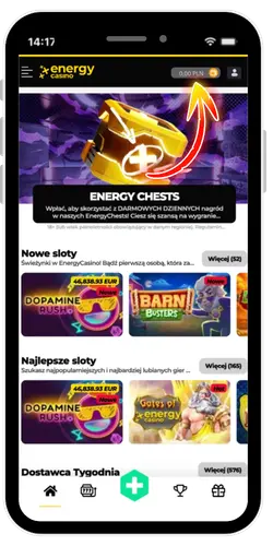 Ekran kasjera Energy Casino do wpłaty salda