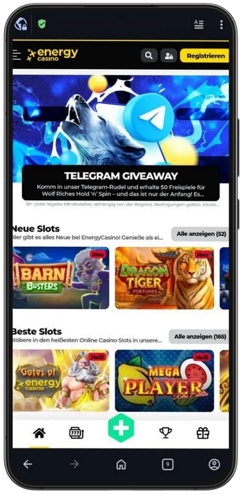 Energycasino Browser-Menü öffnen