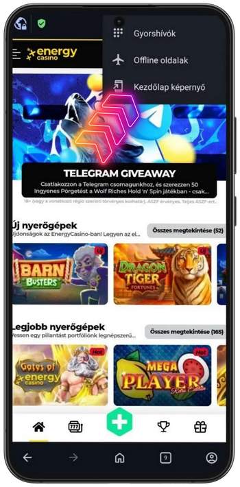 Energycasino App telepítési opció