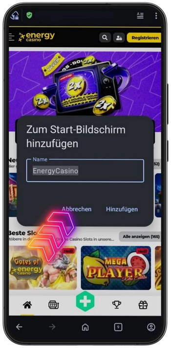 Energycasino App-Symbol hinzufügen