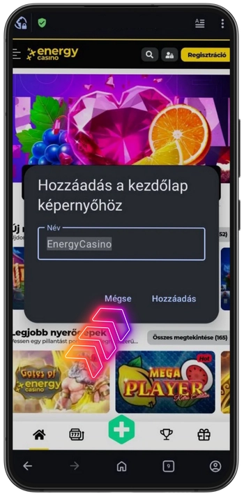 Energycasino app ikon hozzáadása