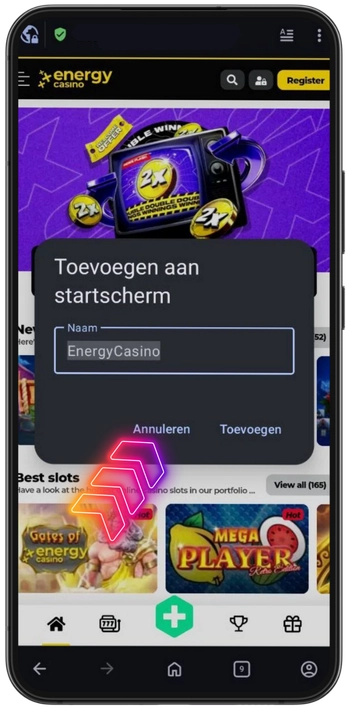 Energycasino app-pictogram toevoegen