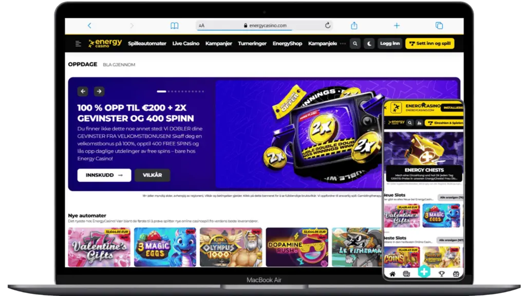Stationära och mobila enheter Energy Casino login