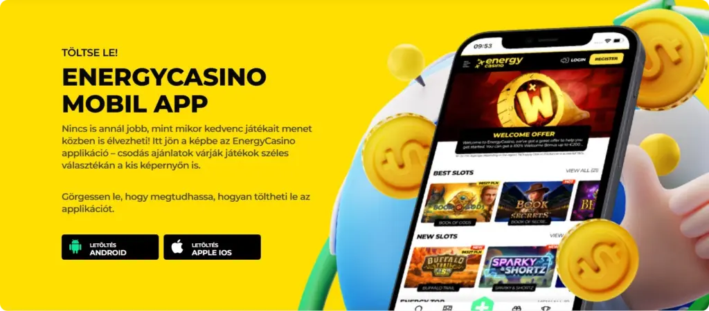 Energycasino mobile app oldal