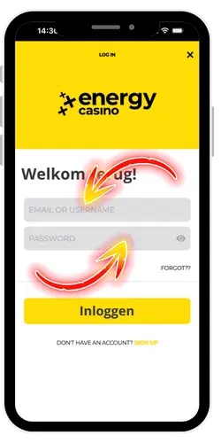 Energy Casino-inlogscherm