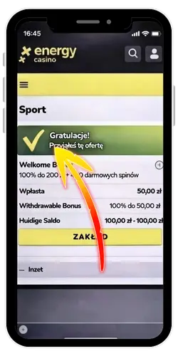 Potwierdzenie depozytu w Energy Casino
