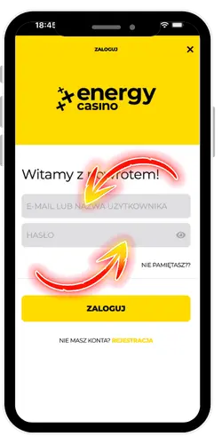 Ekran logowania Energy Casino